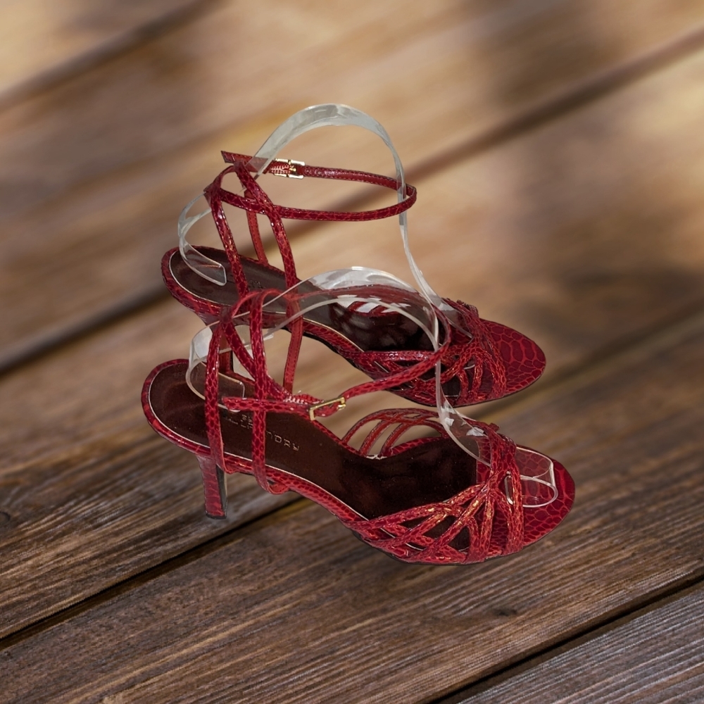 Chinese Laundry Strappy Red Snakeskin Print Heels Size 10 M
